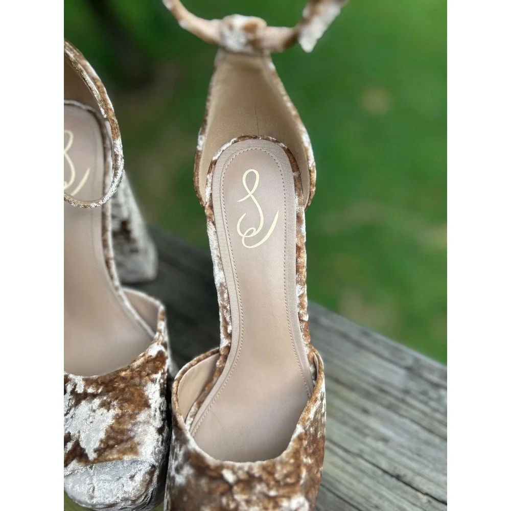 Sam Edelman Ariane Platform Sandal 9.5 Champagne Velvet Y2K Glam Block Heel